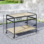 Carrinho Multifuncional com Rodas de Madeira Carrinho de Serviço com Bancada em Ripas 2 Prateleiras 3 Ganchos Carrinho para Jardim Varanda Pátio 107x65x80 cm Madeira — foto 3