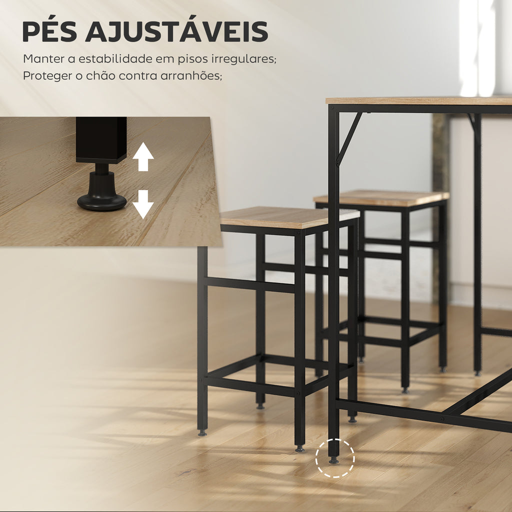 Conjunto de Mesa de Bar com 4 Bancos com Apoio para os Pés Conjunto de Móveis de 5 Peças Mesa de 100x60x88cm e Bancos de 32x32x57cm para Sala de Jantar Cozinha Preto e Carvalho — foto 6