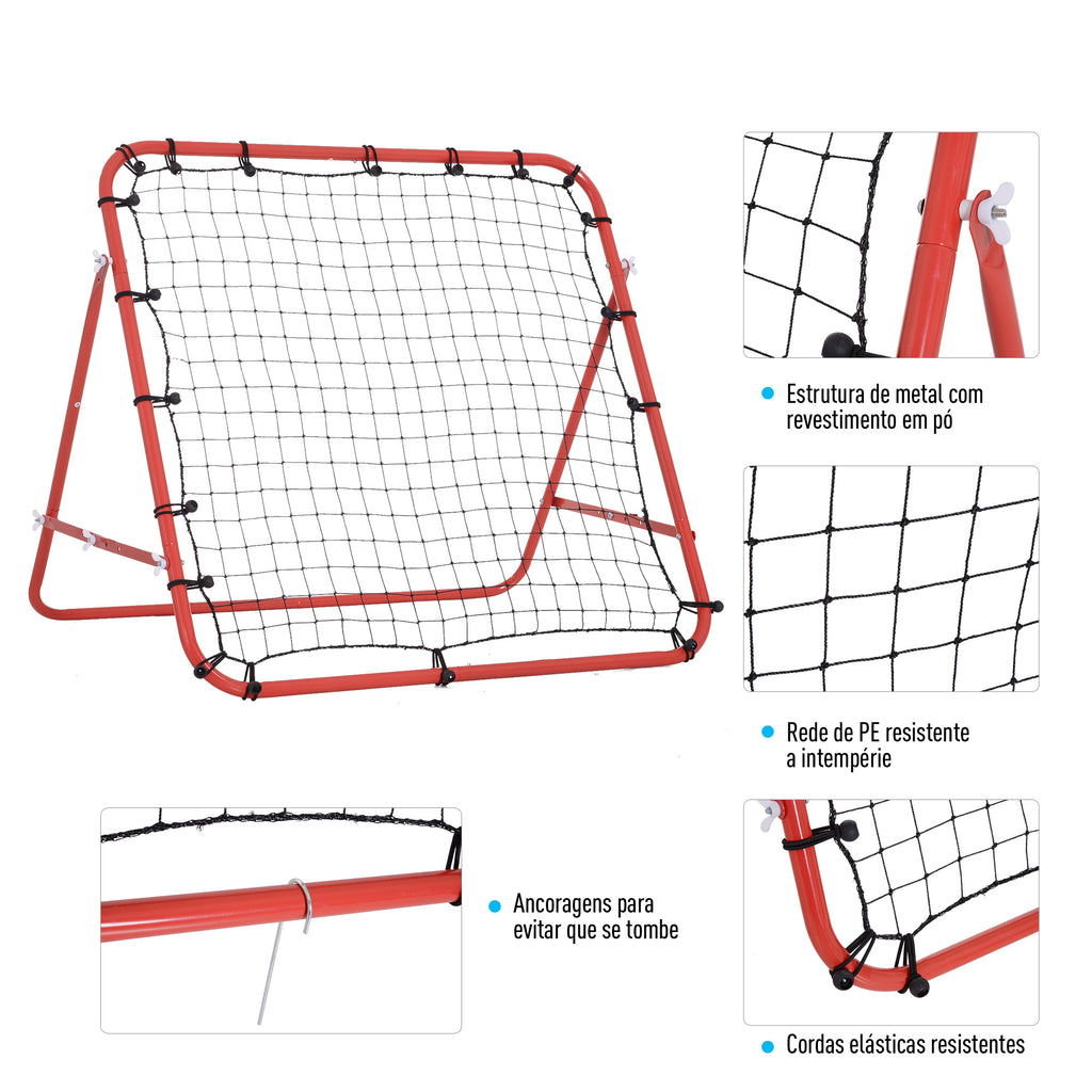 Rede de Rebote de Metal Rede de Rebote com Ângulo Ajustável e 20 Cordas Elásticas para Treinamento de Futebol Tenis Beisebol Desportes 96x80x96cm Vermelho — foto 6
