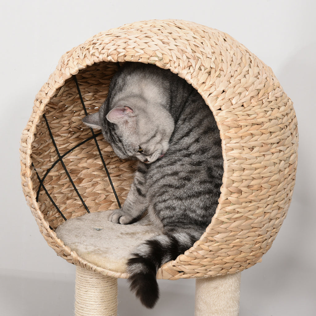 Árvore arranhador para gatos Torre de escalada com plataformas caverna corda de brincar poste de sisal 48x40x100 cm Bege — foto 7