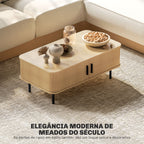 Mesa de Centro Mesa de Centro para Sala de Estar Mesa Auxiliar com 2 Portas de Correr 2 Compartimentos e Pés de Aço para Sala de Estar Quarto 100x55x40 cm Carvalho — foto 4