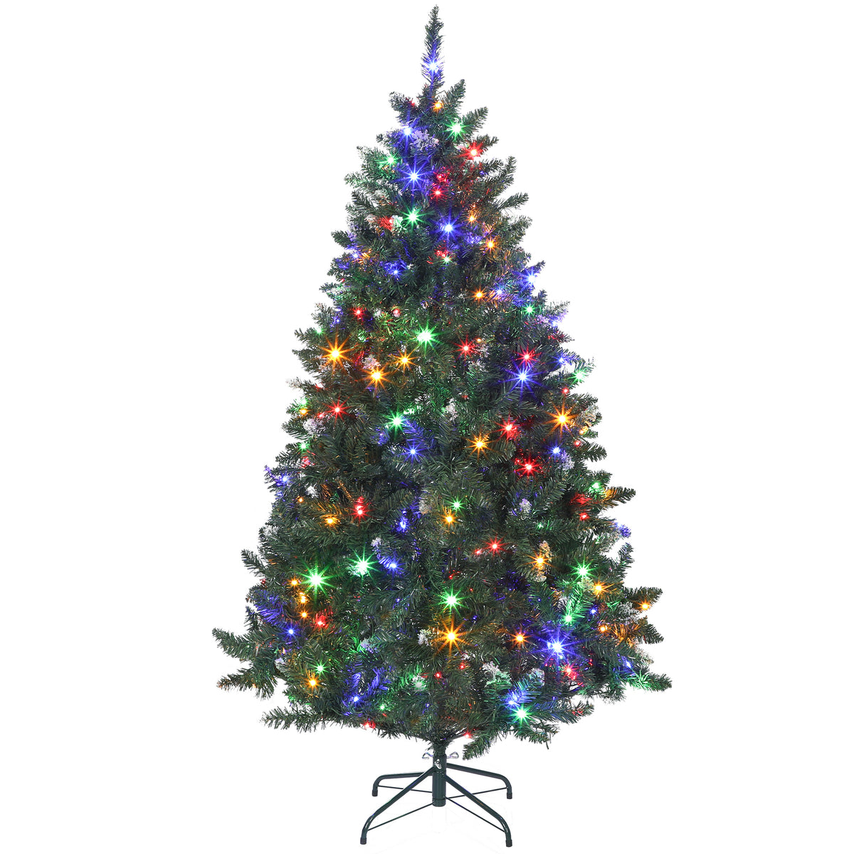 Árvore de Natal 180 cm Árvore Natalícia de Abeto com Luzes LED 9 Modos de Iluminação 802 Ramos com Neve Artificial Suporte Metálico Fácil de Montar Verde — foto 1