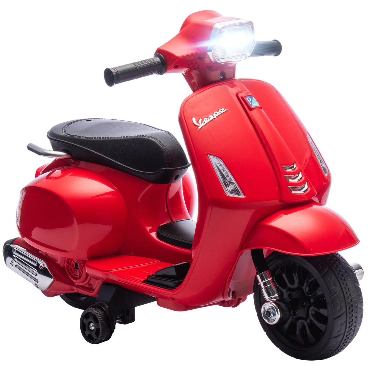 Mota Elétrica para Crianças 6V com Licença Vespa Mota Elétrica Infantil com Rodas Auxiliares Velocidade de 2,5km/h Farol e Buzina para Crianças de 2-6 Anos 71x37x52 cm Vermelho — foto 1