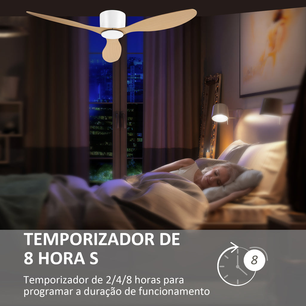 Ventoinha de Teto Motor DC Ø132x18 cm com Controle Remoto 3 Lâminas Reversíveis 6 Velocidades e Temporizador Silencioso para Dormitórios Sala de Jantar Branco e Natural — foto 6