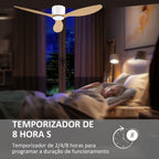 Ventoinha de Teto Motor DC Ø132x18 cm com Controle Remoto 3 Lâminas Reversíveis 6 Velocidades e Temporizador Silencioso para Dormitórios Sala de Jantar Branco e Natural — foto 6