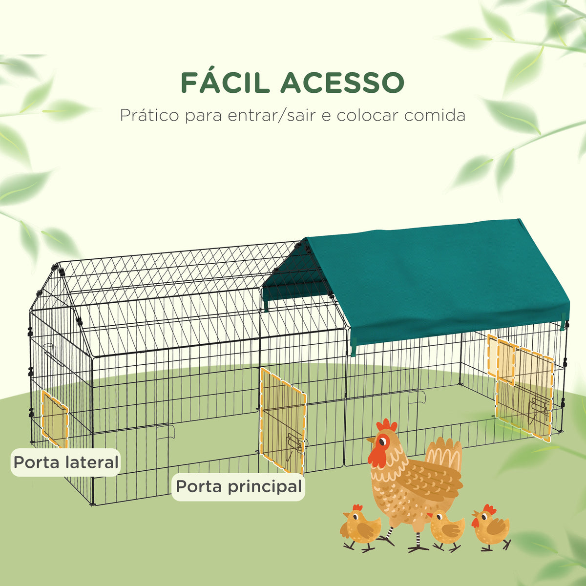 Gaiola para Animais Pequenos Gaiola para Roedores de Aço com Porta e Toldo para Coelhos Chinchilas Galinhas 185x75x75 cm Verde — foto 4