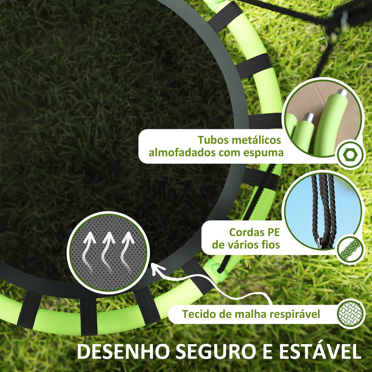 Baloiço para Crianças Redondo Baloiço de Jardim Infantil Ajustável Baloiço de Exterior para Crianças Impermeável Carga 150kg Ø100x180 cm Preto e Verde — foto 4