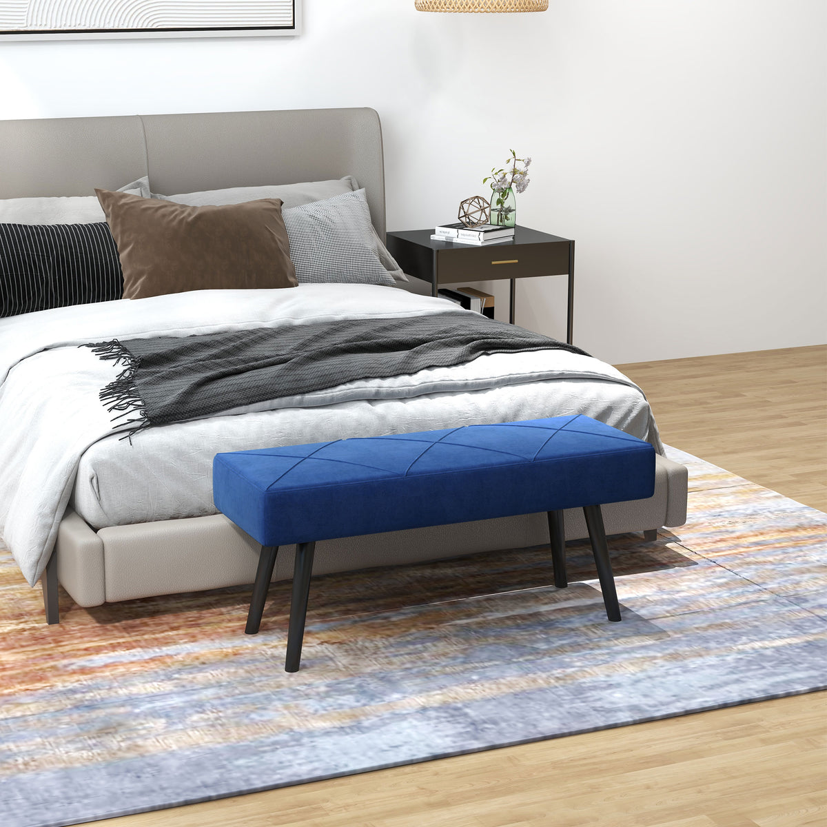 Banco de Pé de Cama Multifuncional Banco de Pé de Cama Moderno Banco de Dormitório com Pés de Aço e Assento Acolchoado Carga Máxima 120 kg Entrada Corredor 100x36x45 cm Azul — foto 2