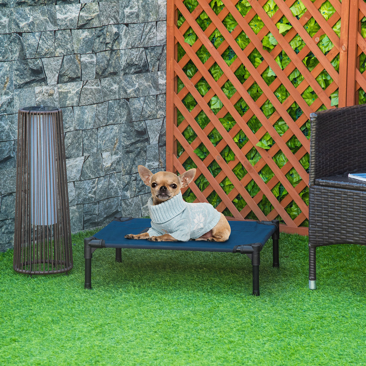 Cama para Animais de Estimação Cama Elevada para Cães Gatos Portátil Tecido Transpirável para Exterior Interior 64x46x18cm Azul — foto 2