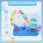 Gaiola para Hamster, Casa para Hamster com Túnel, Comedouro, Bebedouro, Casinha, Rampa, Roda de Exercício, Plataforma e Alça, Bandeja Removível, para Ratos e Gerbos, 46x30x37 cm, Azul — foto 4