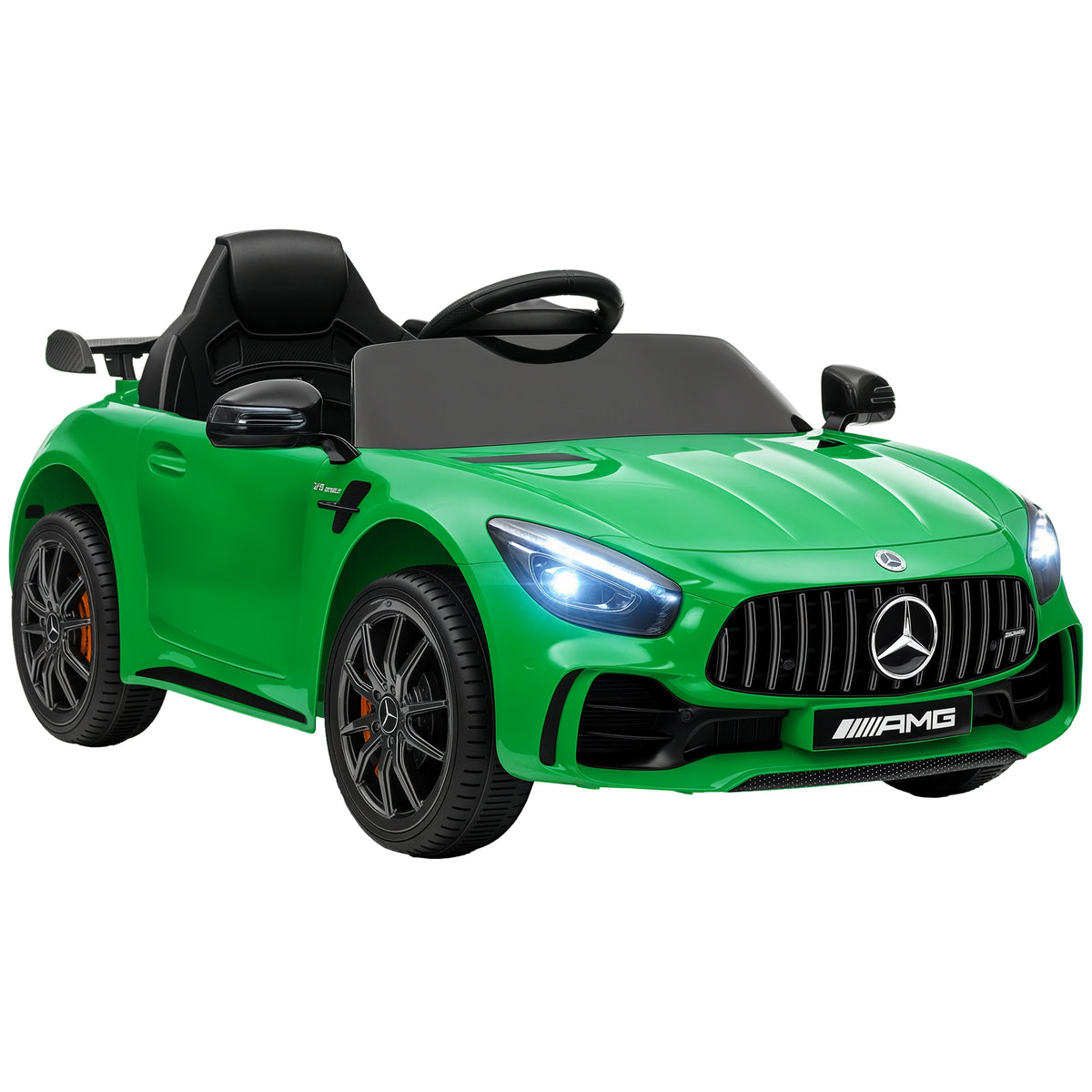 Carro Elétrico para Crianças acima de 3 Anos Carro Mercedes-Benz AMG GTR Carro Elétrico Infantil com Bateria 12V Controlo Remoto Faróis Buzina e Música 108x67x46 cm Verde — foto 1