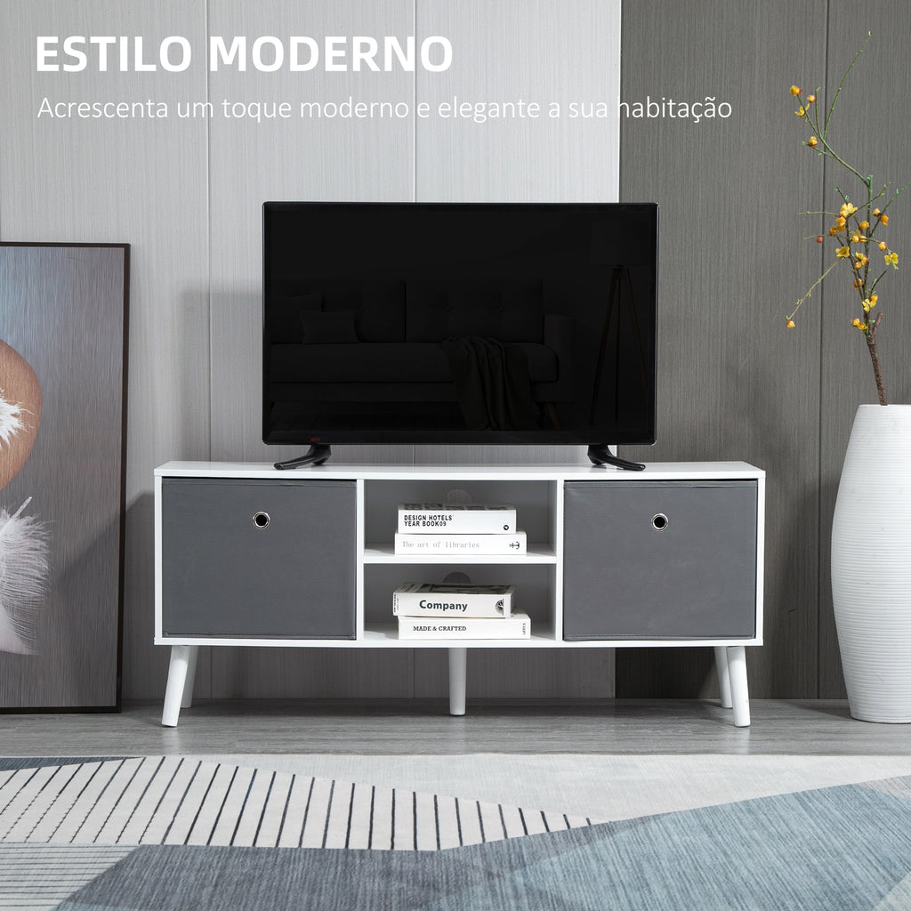 Móvel de TV para Televisores de até 50 Polegadas Móvel de Sala de Estar Moderno com 2 Gavetas de Tecido 2 Prateleiras Abertas e Orifício Passa Cabos 110x29x46,5cm Branco e Cinza — foto 4