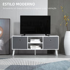 Móvel de TV para Televisores de até 50 Polegadas Móvel de Sala de Estar Moderno com 2 Gavetas de Tecido 2 Prateleiras Abertas e Orifício Passa Cabos 110x29x46,5cm Branco e Cinza — foto 4