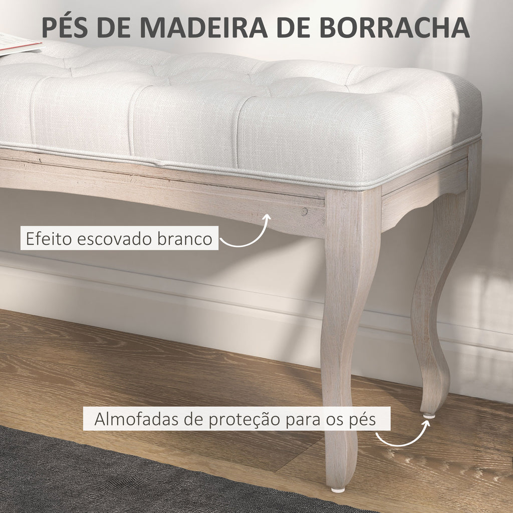 Banco Pé de Cama com Pés de Madeira e Assento Acolchoado Capacidade 120 kg Banco de Estilo Vintage para Dormitório Entrada Corredor 110x37x49 cm Creme — foto 5