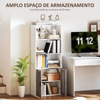 Estante para Livros Estreita Estante com Prateleiras Abertas e Armário com Prateleira Ajustável para Sala Escritório e Estúdio 60x30x149,5 cm Branco e Castanho — foto 4