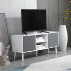 Móvel de TV para Televisores de até 50 Polegadas Móvel de Sala de Estar Moderno com 2 Gavetas de Tecido 2 Prateleiras Abertas e Orifício Passa Cabos 110x29x46,5cm Branco e Cinza — foto 2