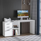 Secretária de Canto Secretária com 2 Formas de Utilização com 2 Prateleiras Abertas e 3 Gavetas para Escritório Casa Estúdio Branco — foto 7