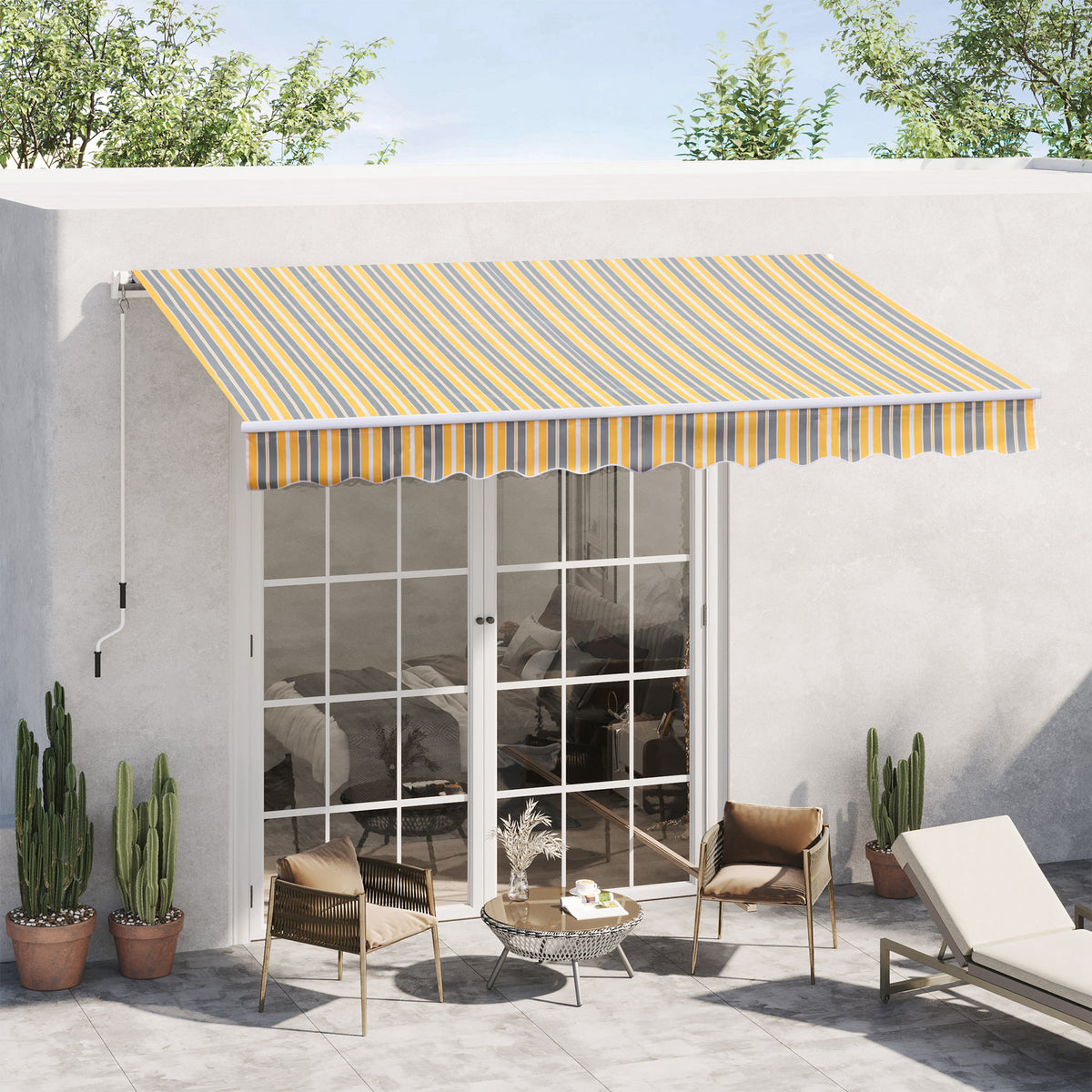 Toldo Manual 3,5x2,5 m de Alumínio Toldo de Varanda Pátio com e Proteção Solar UV para Jardim Exterior Amarelo e Cinza — foto 2