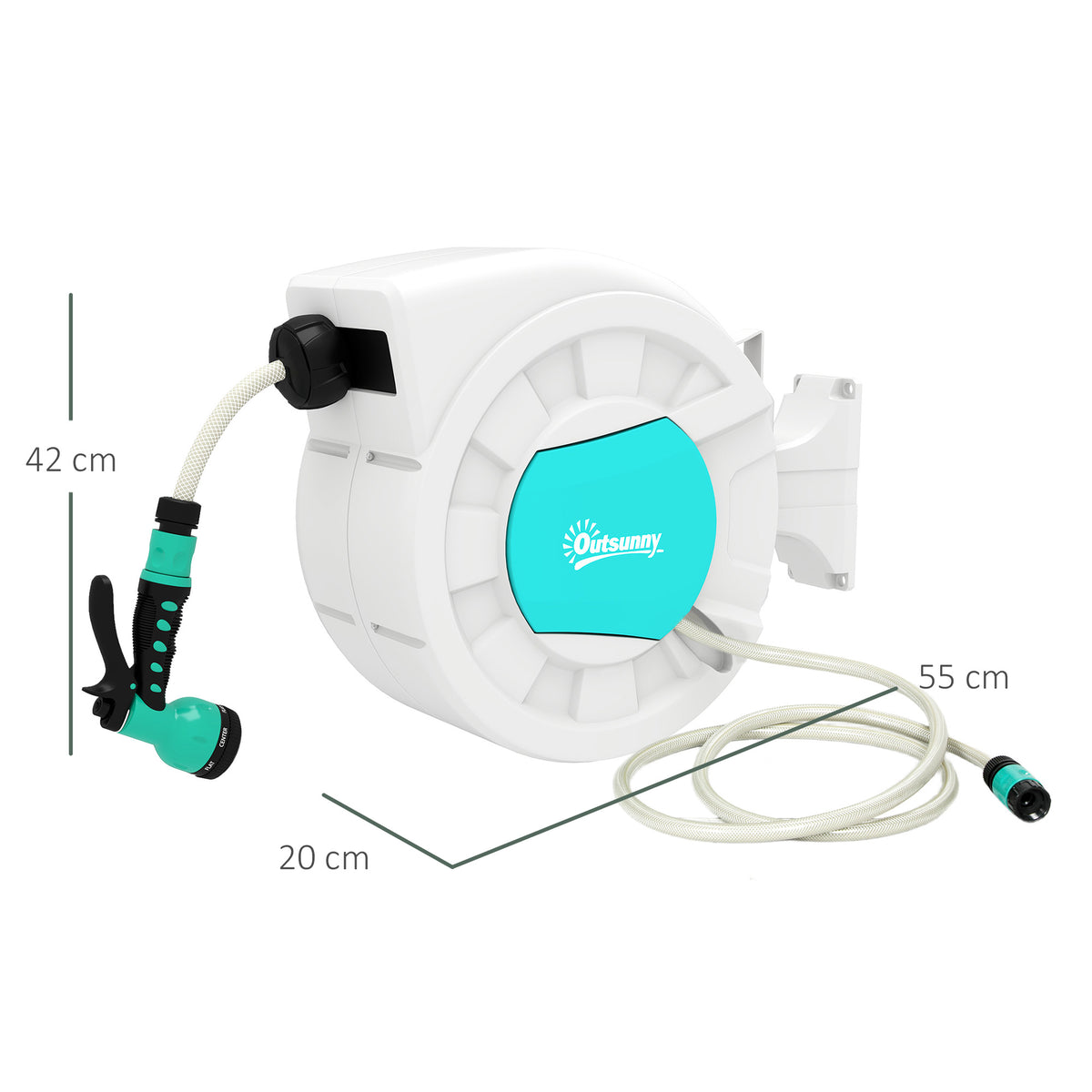 Carretel de Mangueira Retrátil de Parede Carretel de Mangueira de Jardim de 25+2 m e Bloqueio de Retorno Automático Bocal com 7 Funções e Giro de 180° 55x20x42 cm Cinza Claro — foto 3