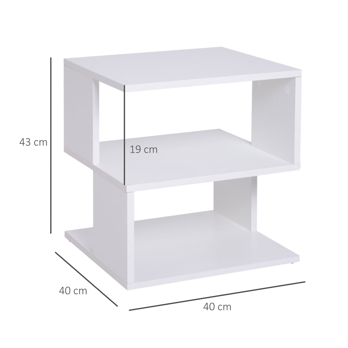 Mesa Auxiliar Mesa de Cabeceira Mesa Centro de 2 Níveis com Prateleira de Armazenamento para Sala Quarto Estante 40x40x43 cm Branco — foto 3