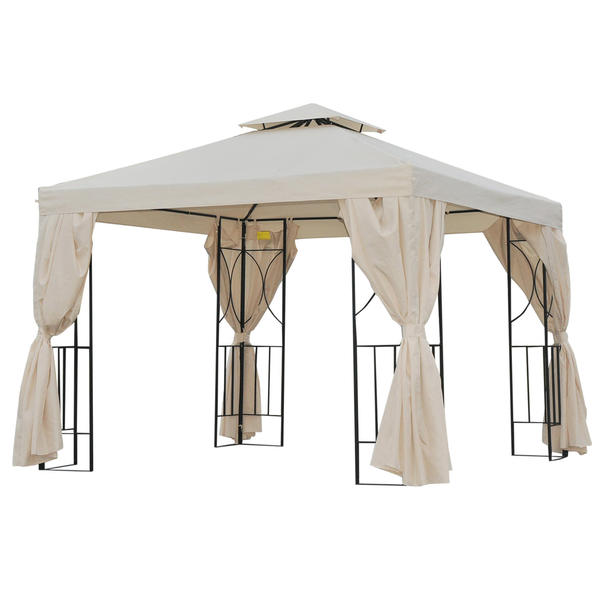 Gazebo de jardim Pavilhão de 3 x 3 m com 4 cortinas laterais removíveis com zíper, 8 orifícios de drenagem e telhado duplo bege — foto 1