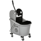 Balde de Esfregona Comercial Balde de Esfregona com Espremedor de Pressão para Baixo Capacidade 36L com 4 Rodas Silenciosas 2 Cubetas Separadas 54x41x91,5 cm Cinza — foto 1