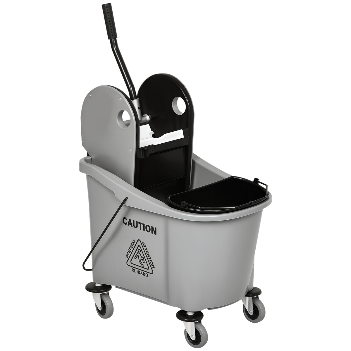 Balde de Esfregona Comercial Balde de Esfregona com Espremedor de Pressão para Baixo Capacidade 36L com 4 Rodas Silenciosas 2 Cubetas Separadas 54x41x91,5 cm Cinza — foto 1