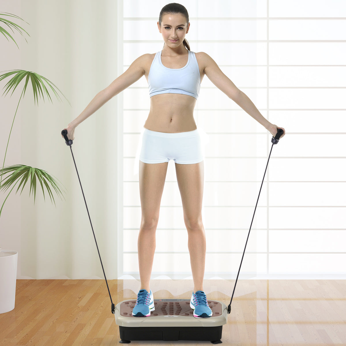 Plataforma de Vibração com 2 Bandas Elásticas para Treinamento de Fitness 200 W com Controle Remoto e Carga 120 kg — foto 2