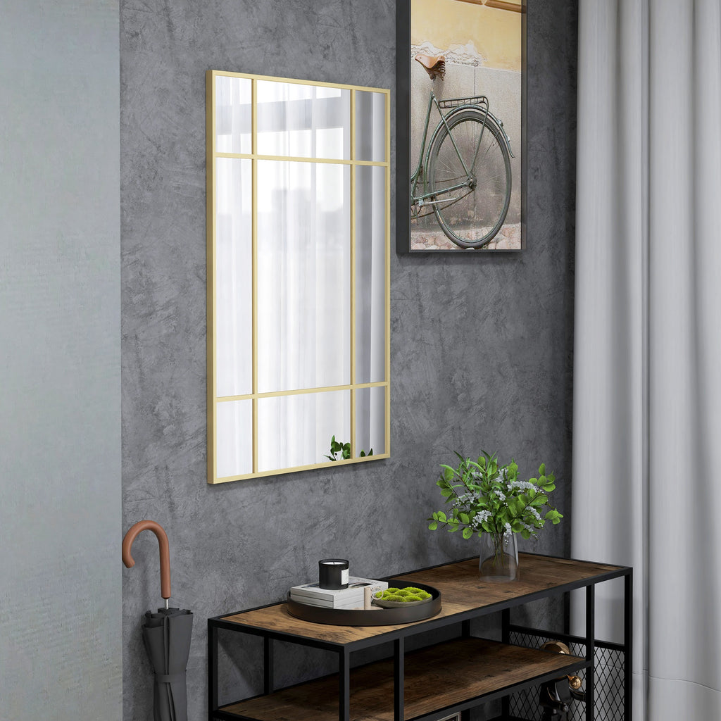 Espelho de Parede Retangular Espelho Estilo Janela 90x60 cm com Moldura de Metal Espelho Decorativo para Sala Quarto Entrada Dourado — foto 8