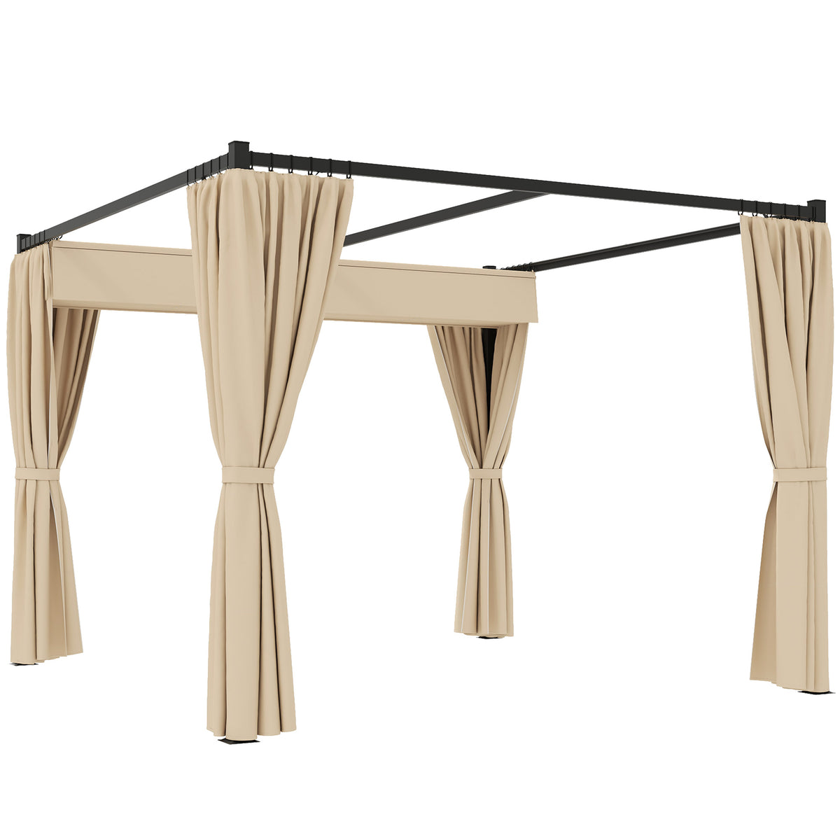 Pérgola de Jardim 3x3 m Pérgola para Exterior com Teto e Paredes Laterais Retráteis Estrutura Metálica Impermeável para Terraço Pátio Bege — foto 1