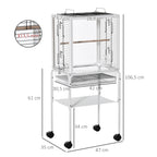 Gaiola para Passáros com Suporte Desmontável Gaiola com 4 Rodas Teto com Abertura 2 Comedouros 2 Poleiros Bandeja Removível 47x35x106,5cm Branco — foto 3