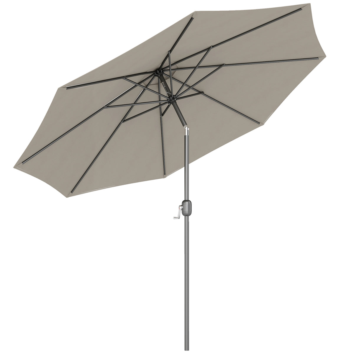 Chapéu de Sol de Jardim Ø295x250 cm com Manivela Chapéu de Sol Exterior com Mecanismo de Inclinação e Mastro Desmontável de Metal para Terraço Piscina Pátio Cinza — foto 1