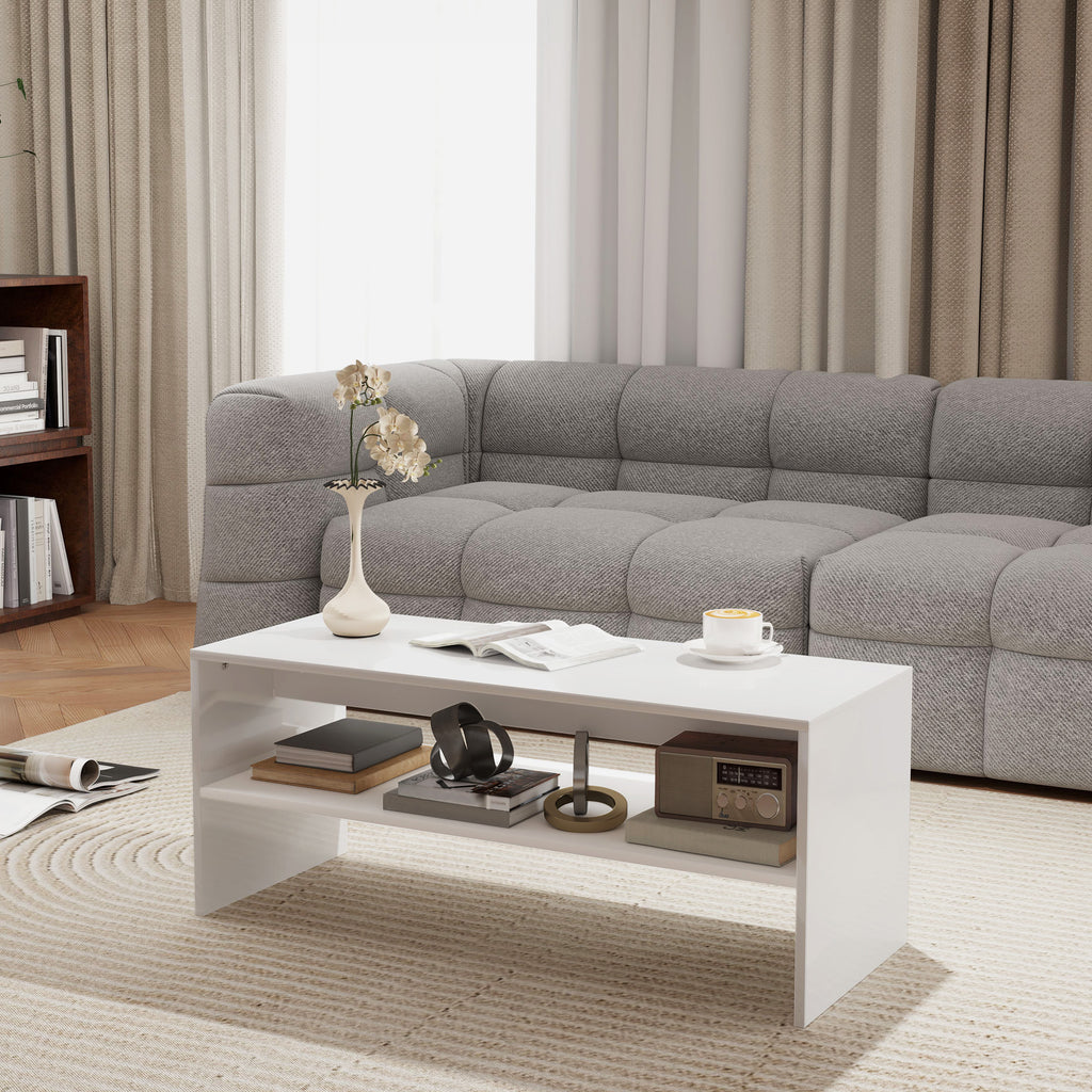 Mesa de Centro Mesa Auxiliar com Compartimento Aberto Mesa de Café para Sala de Estar 100x40x41,5 cm Branco Brilhante — foto 2