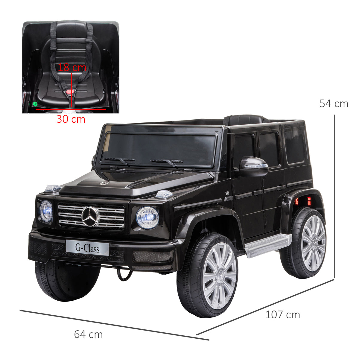 Carro Elétrico para Crianças acima de 3 Anos BENZ G500 Todo-o-Terreno com Bateria 12V Veículo Elétrico com Controlo Remoto Música Buzina Velocidade 3-5 km/h Carga 30 kg Preto — foto 3
