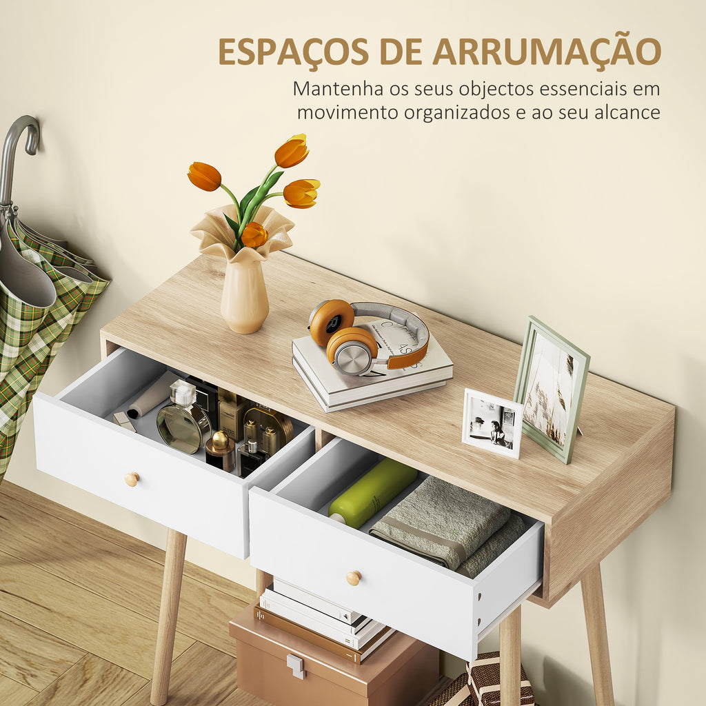 Mesa Consola Moderna Consola de Entrada Estreita com 2 Gavetas para Corredor Entrada Sala ou Dormitório 86x35x75 cm Carvalho — foto 4