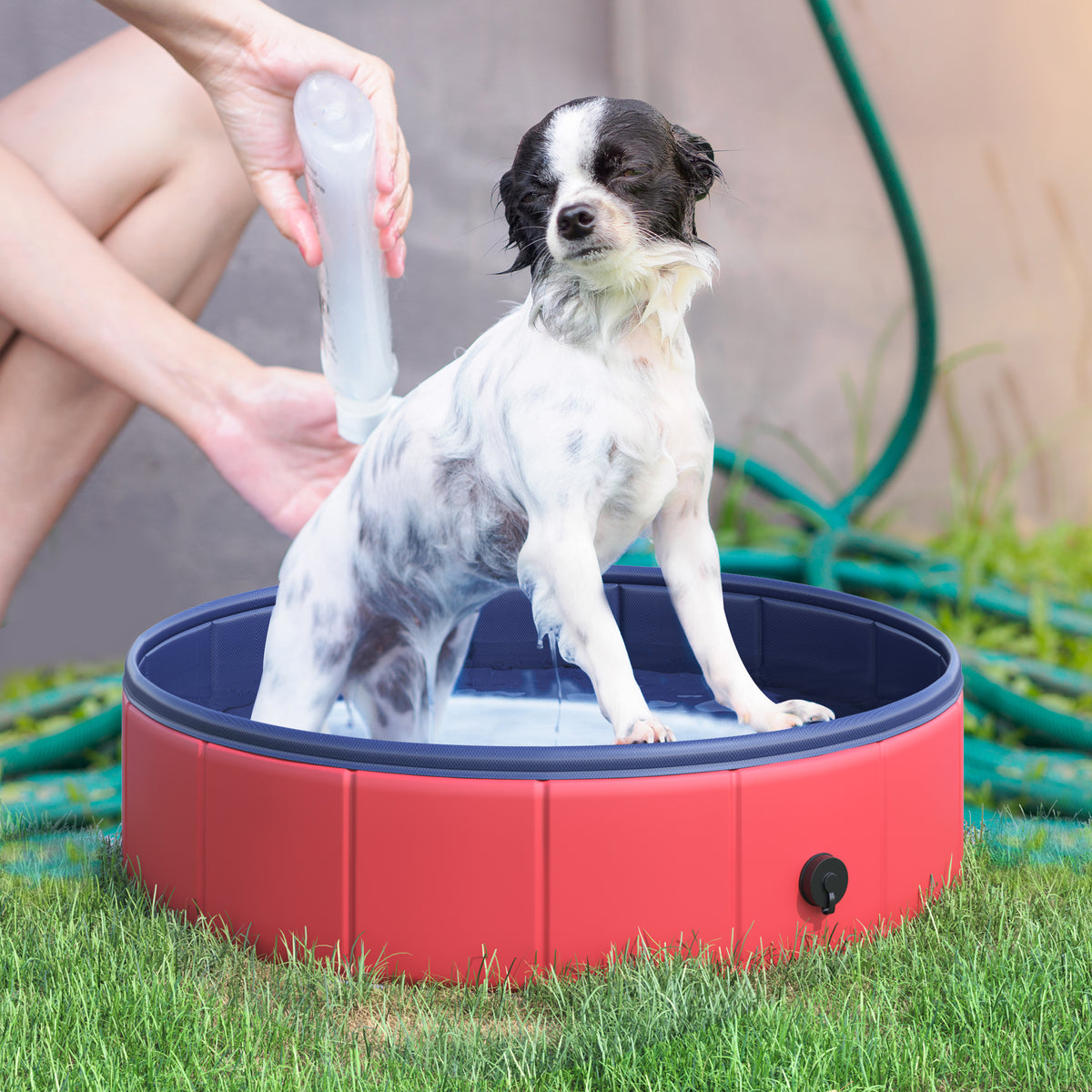 Piscina Dobrável para Cães Gatos Banheira Portátil para Animais de Estimação PVC Antiderrapante Ø80x20 cm Vermelho — foto 2