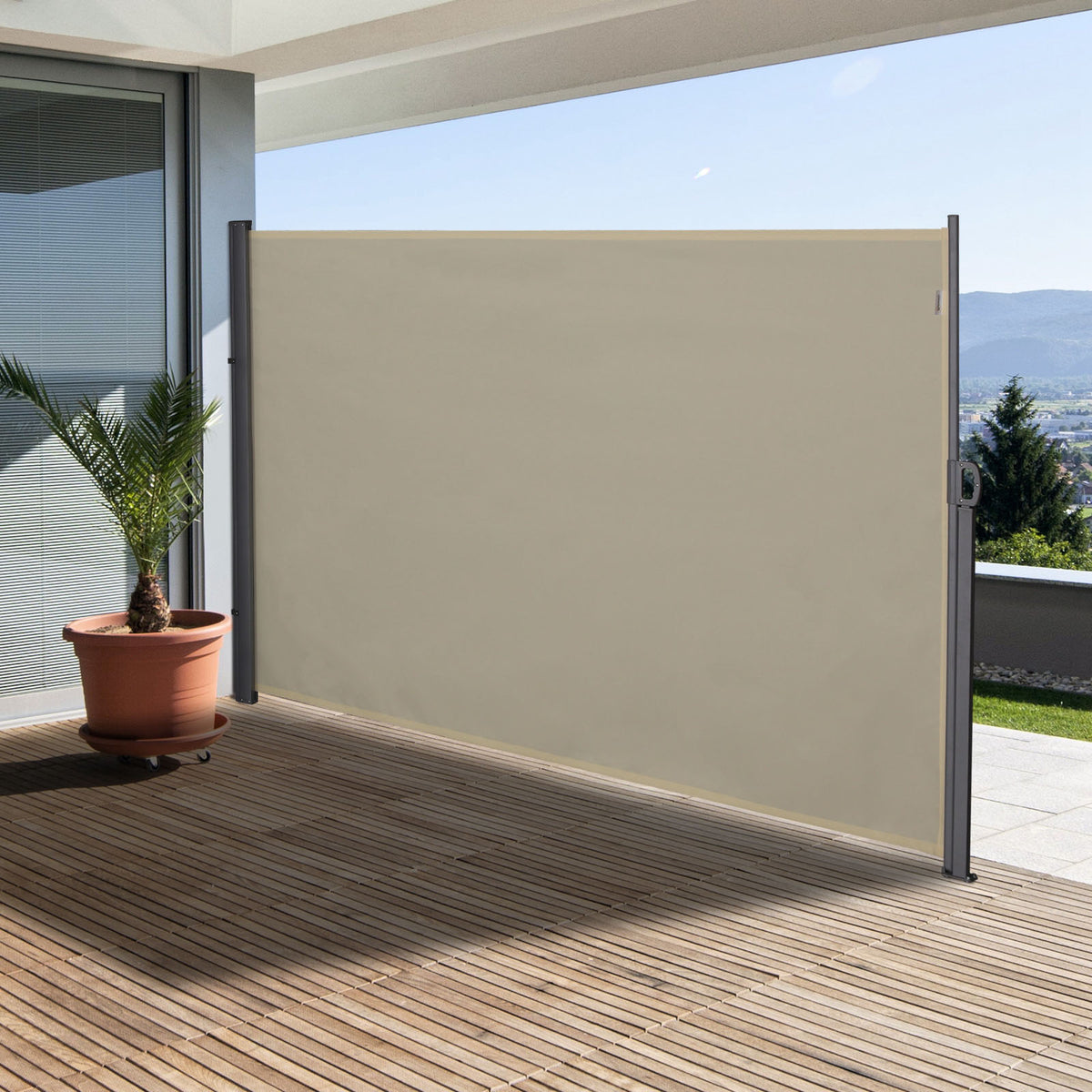 Toldo Lateral Retrátil para Terraço Pátio ou Jardim Toldo de Privacidade para Exterior Dobrável 300x180cm Bege — foto 2