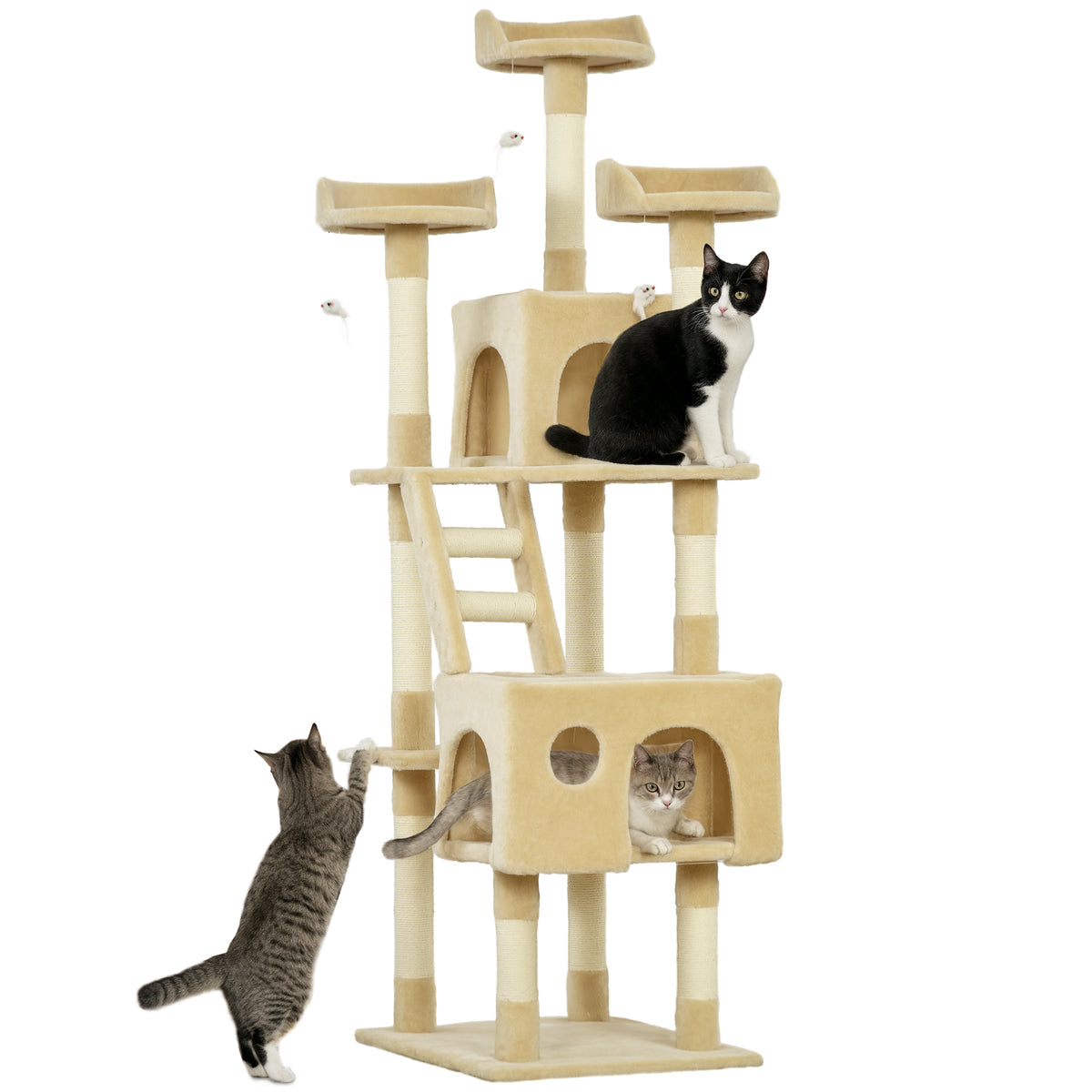 Arranhador para Gatos Grande 60x50x181 cm Arranhador para Gatos com Poste de Sisal Múltiplas Plataformas Escada Caverna Brinquedos Bege — foto 1