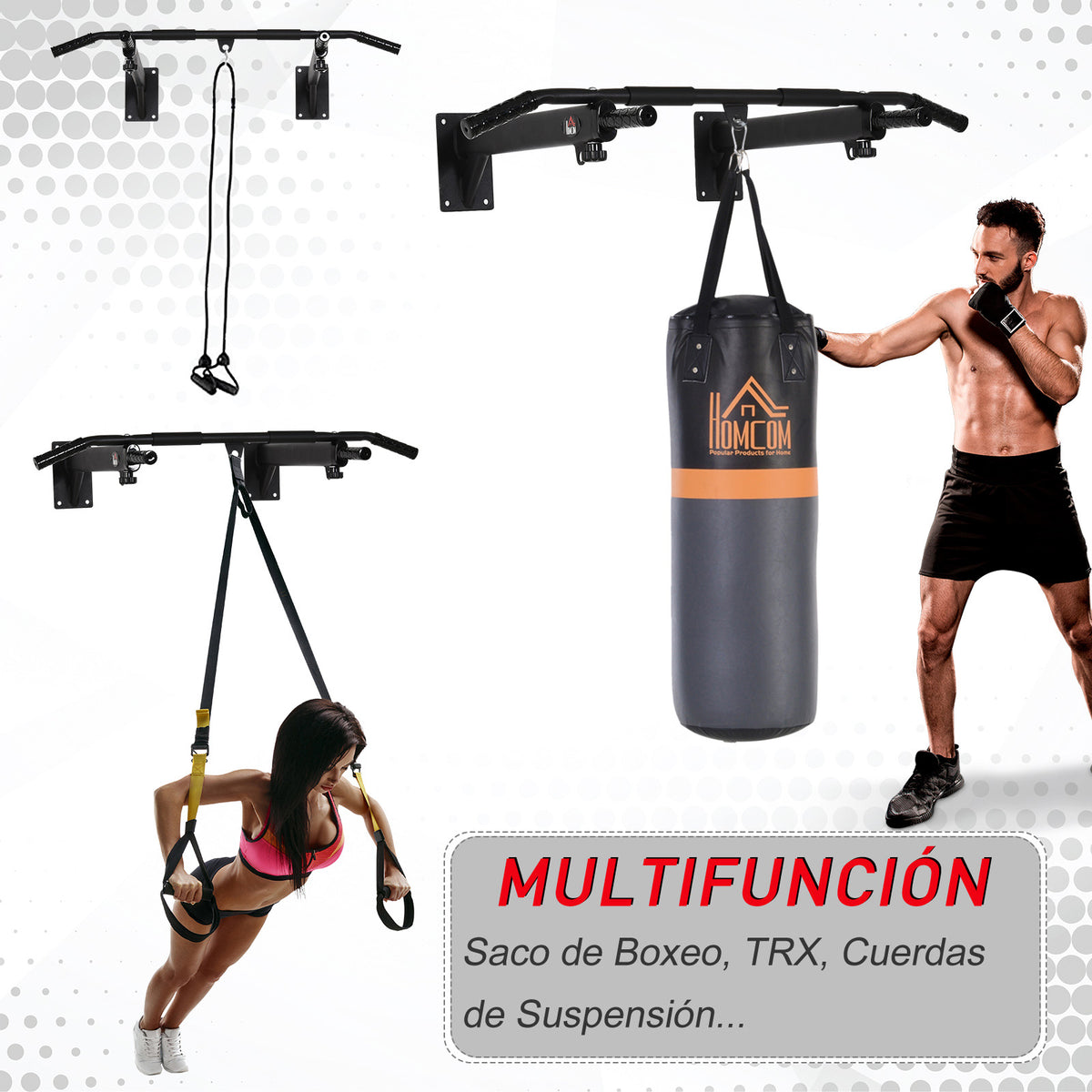 Barra de Elevações para Parede Treinamento Muscular Pull Up para Casa Carga Máxima 150kg 93,5x65x17 cm Preto — foto 5