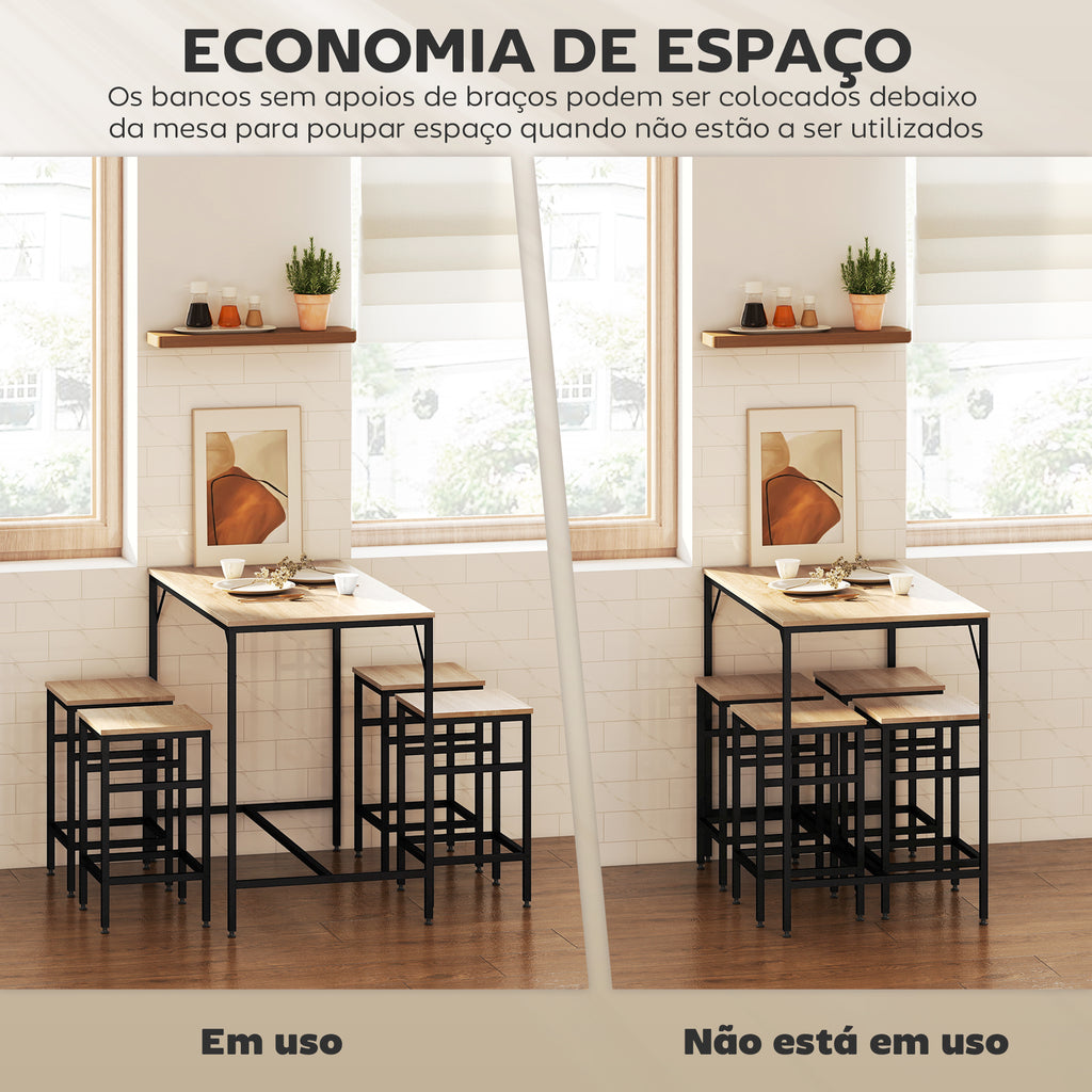 Conjunto de Mesa de Bar com 4 Bancos com Apoio para os Pés Conjunto de Móveis de 5 Peças Mesa de 100x60x88cm e Bancos de 32x32x57cm para Sala de Jantar Cozinha Preto e Carvalho — foto 4