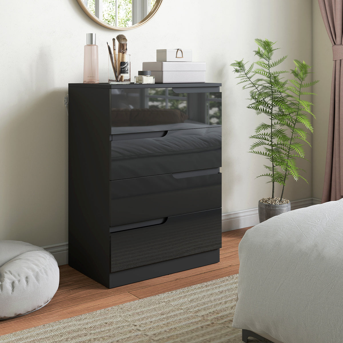 Cômoda 4 Gavetas Moderna e Minimalista em Madeira, 60x40x85 cm, Preto Brilhante — imagem 3