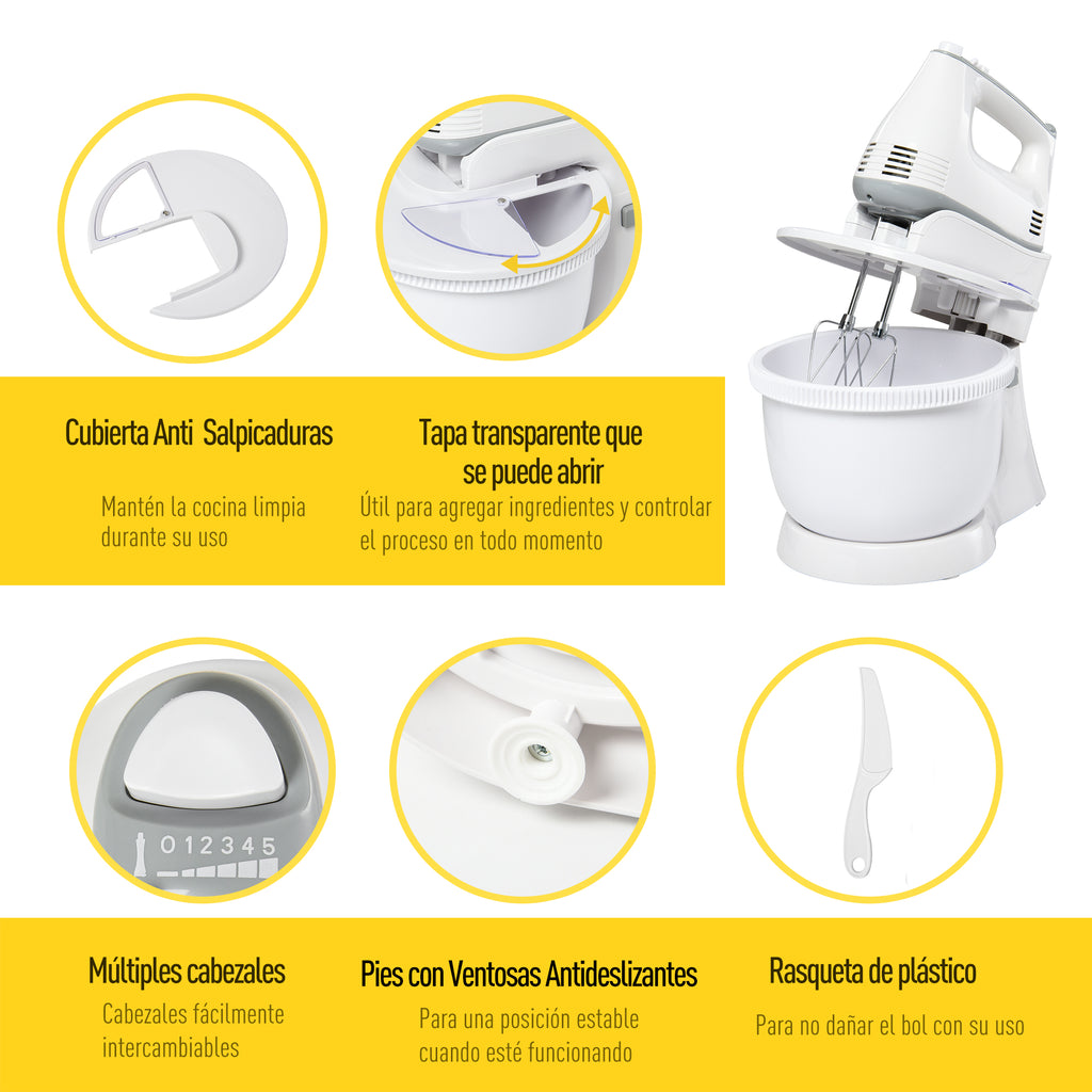 Batedeira de Pastelaria Profissional Batedeira Multifuncional Robô de Cozinha 3.4 litros com 6 velocidades Inclui 3 cabeças 300 W de aço inoxidável branco — foto 8
