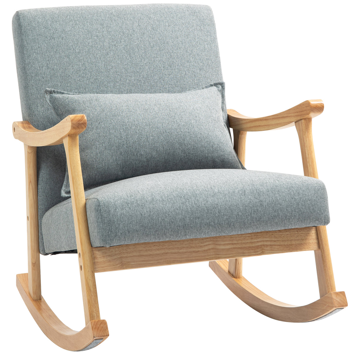 Poltrona Baloiço Moderna Poltrona de Amamentação com Almofada Lombar Encosto Amplo e Base de Madeira Carga 120 kg Poltrona Baloiço para Sala de Estar Dormitório 65x87x84 cm Cinza Claro — foto 1