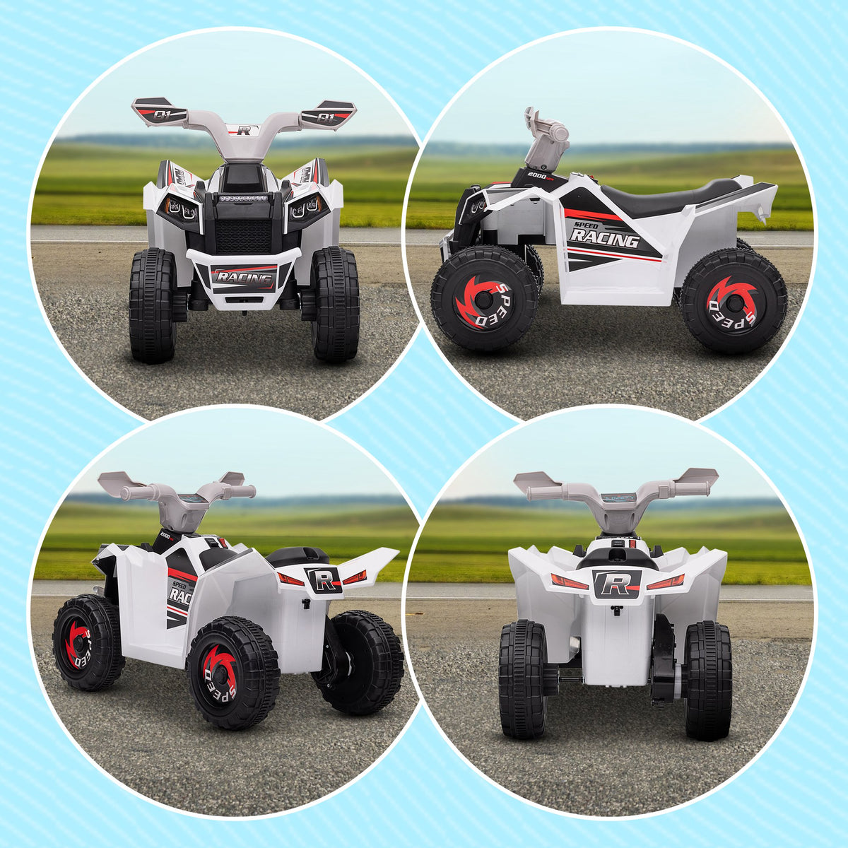 Quadriciclo Elétrico para Crianças 18-36 Meses Veículo Elétrico a Bateria de 6V com Velocidade 2,5 km/h Avanço e Marcha Atrás 70x41,5x48,5 cm Branco — foto 7