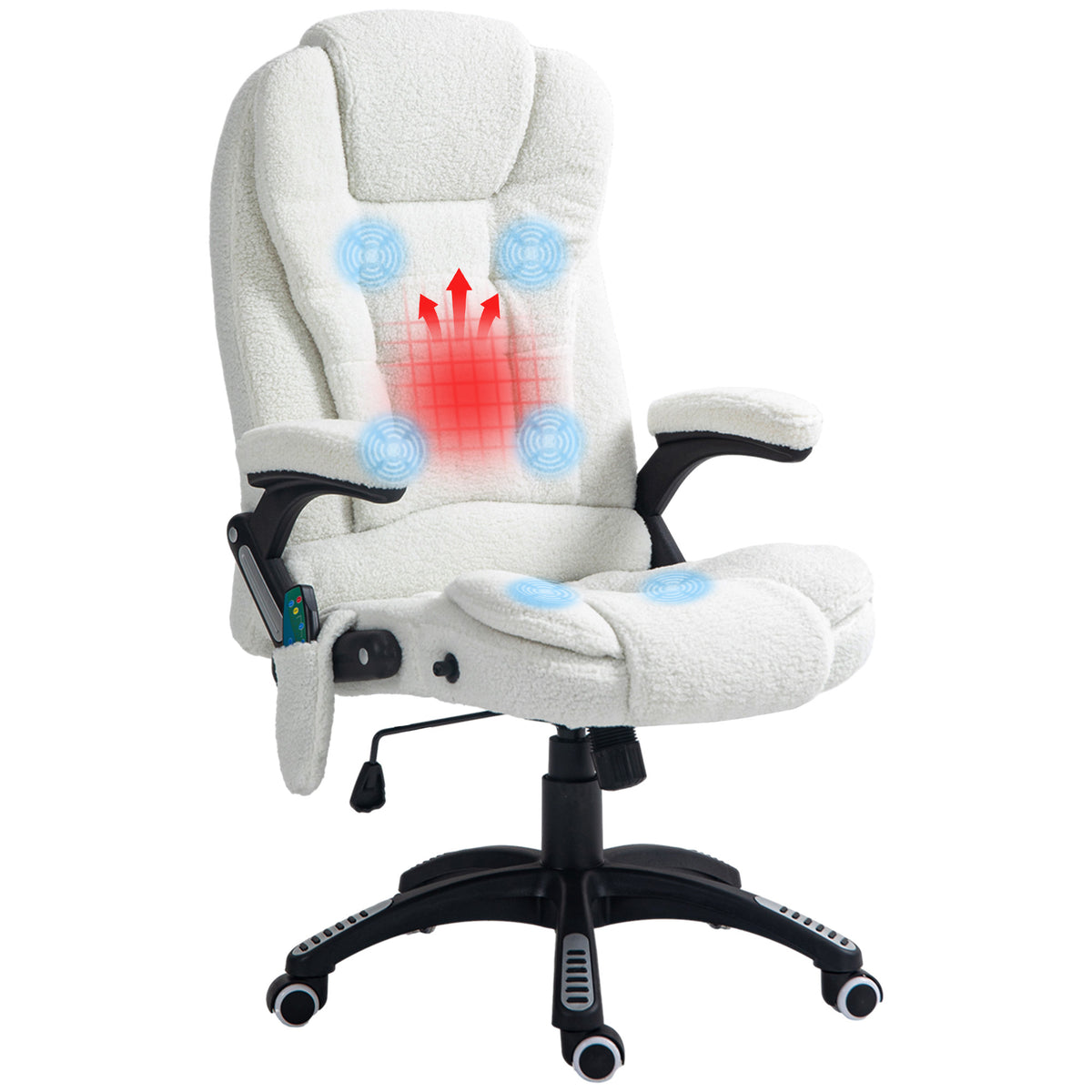 Cadeira de Massagem com 6 Pontos de Massagem Cadeira de Escritório Reclinável até 130° com Função de Aquecimento Altura Ajustável e Rodas para Estúdio 67x74x107-116 cm Branco — foto 1