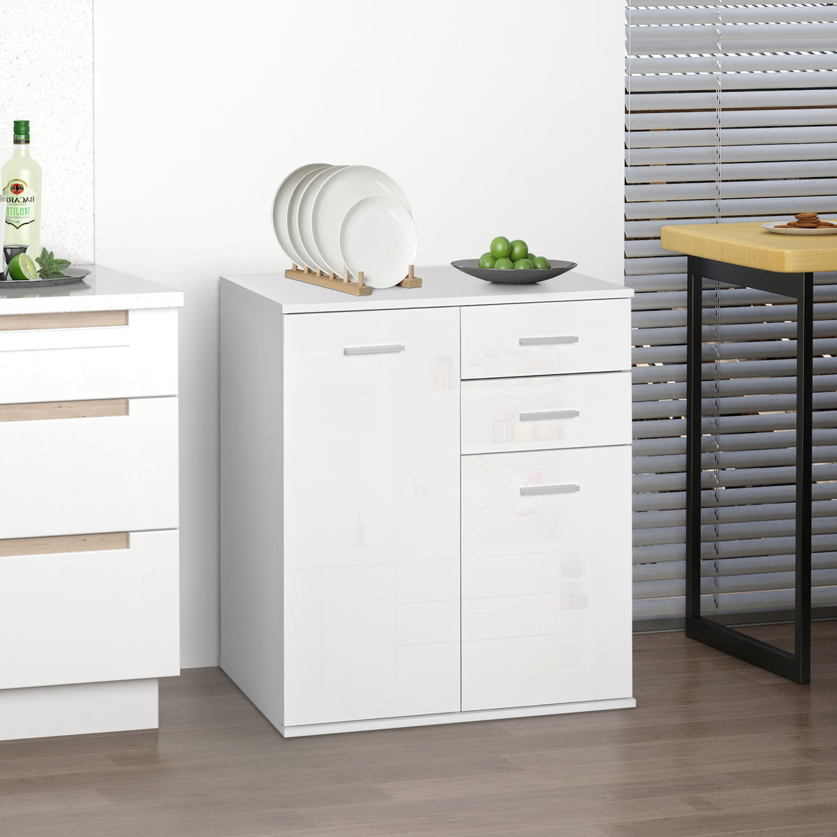 Armário Gabinete Consola Aparador Organizador de Armazenamento Multiuso para Sala de Estar com Portas e Gavetas 71x35x76cm — foto 2