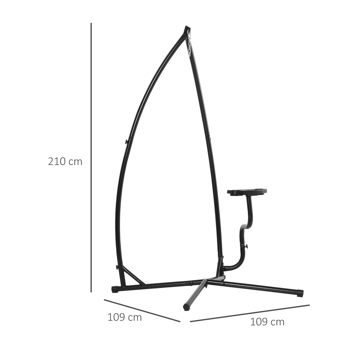 Suporte para cadeira suspensa Suporte giratório de 190 cm com mesa lateral carga máx.120kg Estrutura metálica para jardim de pátio preto — foto 3