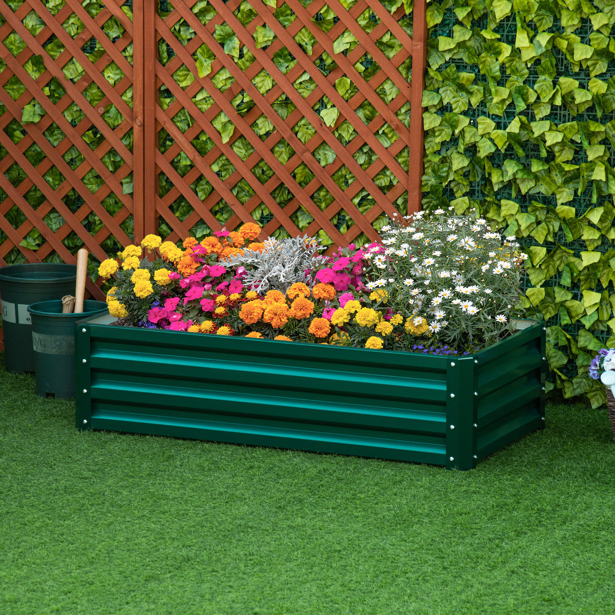 Caixa de Plantio de Aço Galvanizado Horta para Cultivar Plantas Flores Ervas Floreira Exterior Retangular com Fundo Aberto 120x60x30,5 cm Verde — foto 2