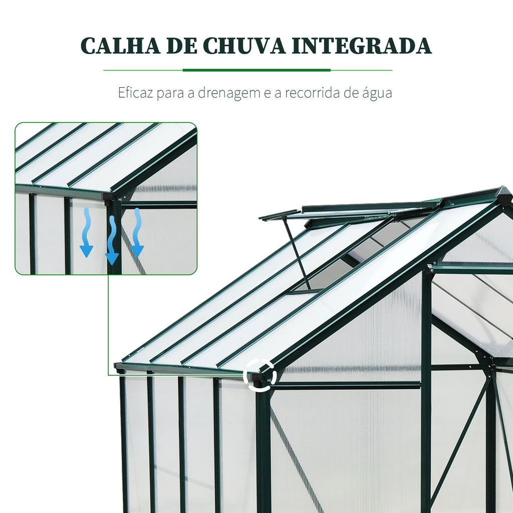 Estufa de Jardim 2x2,5m de Policarbonato e Alumínio Estufa com Clarabóia Proteção UV 30 e Base 4,79 m² para Vasos Cultivos de Plantas e Flores Transparente — foto 7