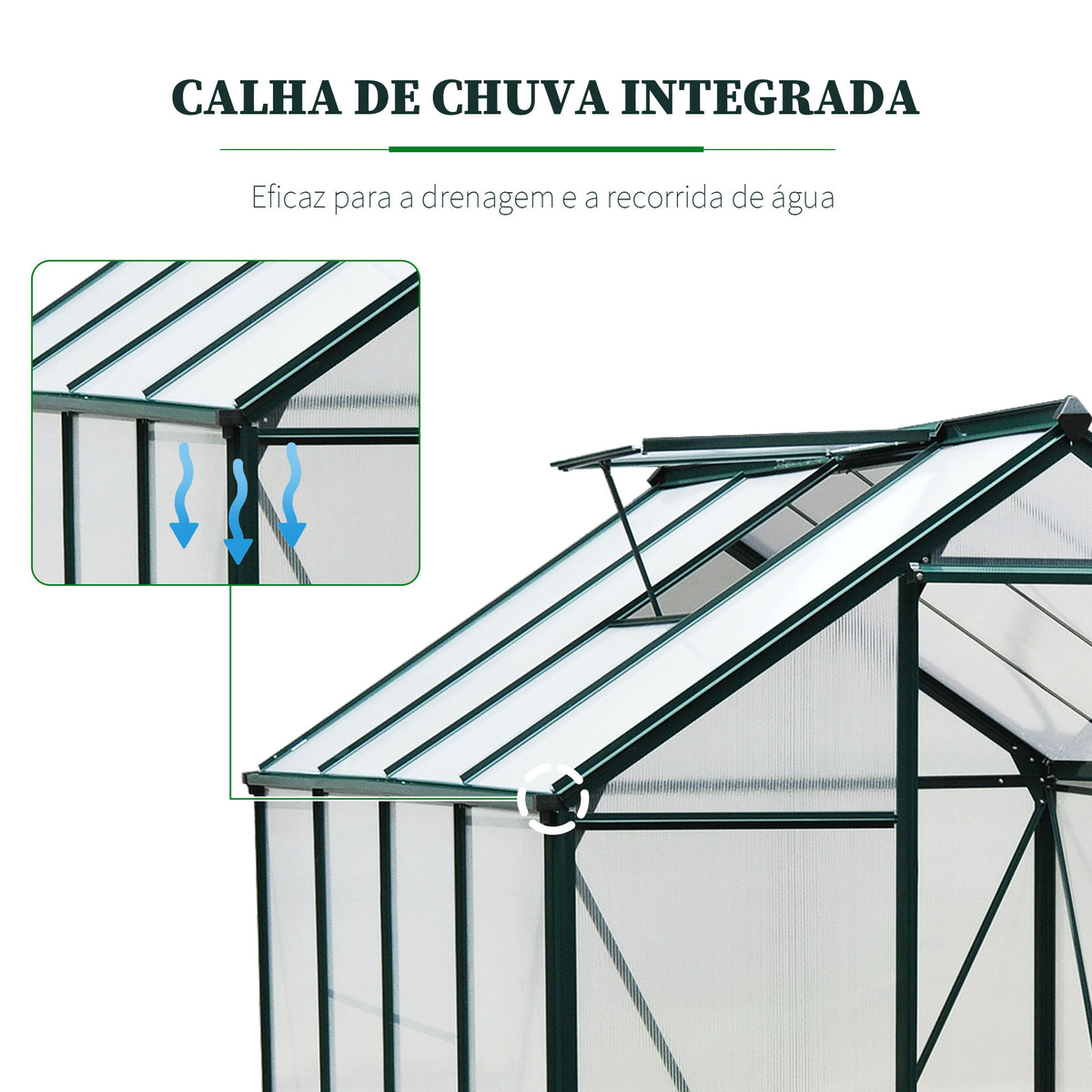 Estufa de Jardim 2x2,5m de Policarbonato e Alumínio Estufa com Clarabóia Proteção UV 30 e Base 4,79 m² para Vasos Cultivos de Plantas e Flores Transparente — foto 7